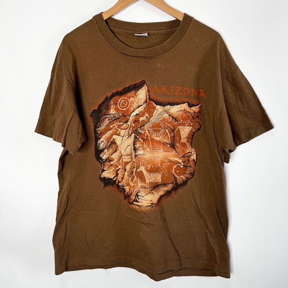 Vintage T-Shirt Arizona Graphic Shirt Single Stitch Brown Crew Neck Adult XL
